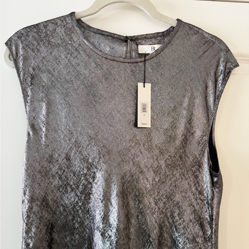 NWT Banana Republic Bias-Cut Satin Midi Dress Metallic Silver M - Picture 3 of 6